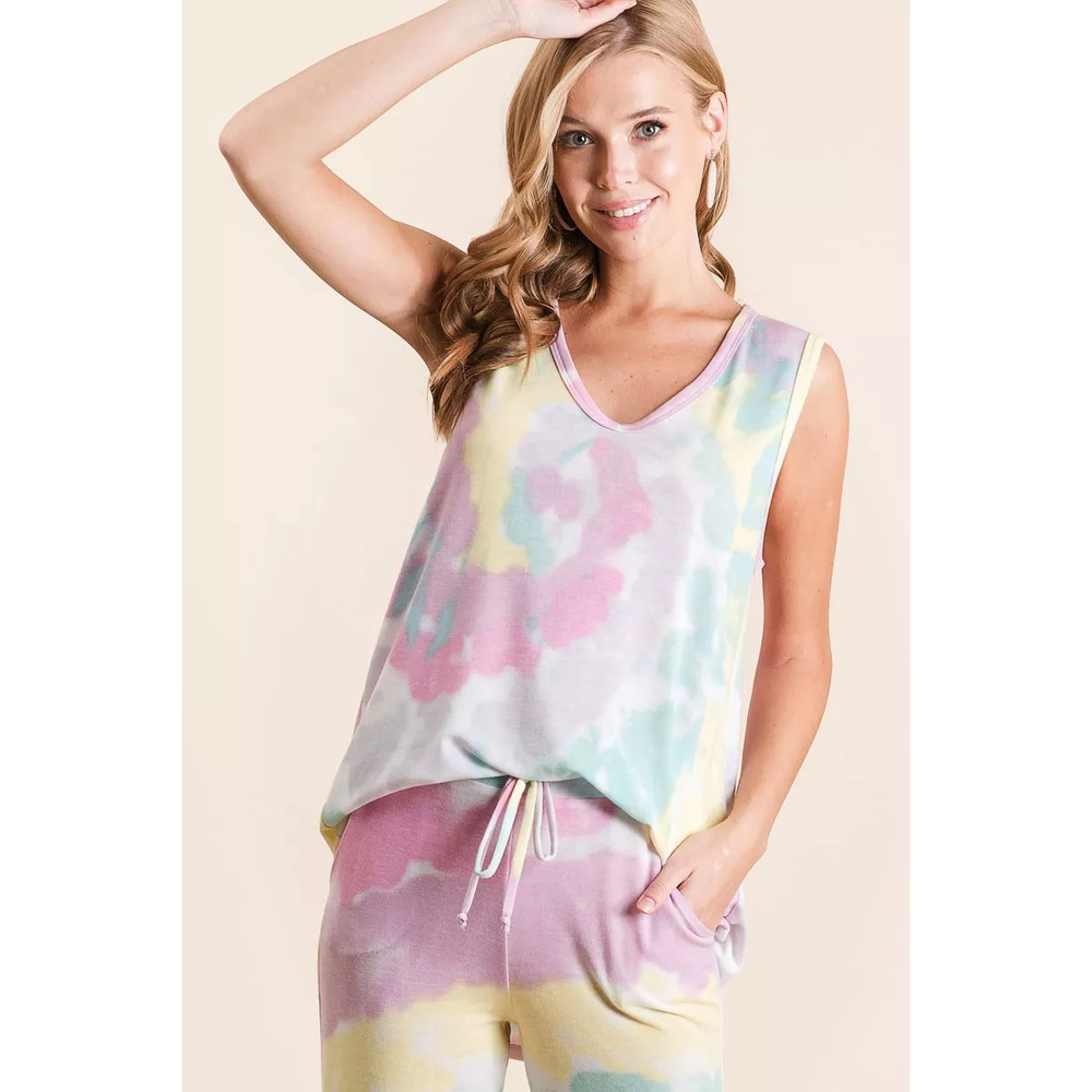BiBi Sleeveless Tie Dye French Terry Knit Top - Picture 4 of 5